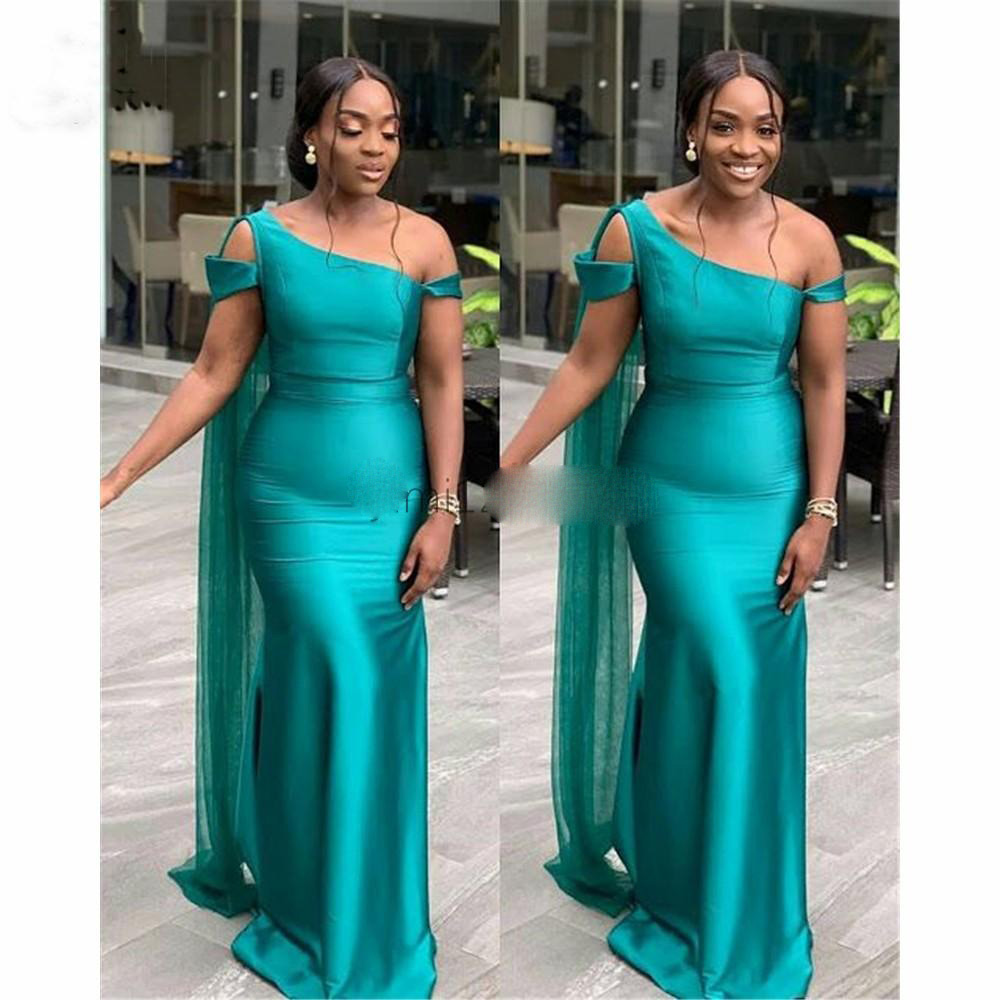 

Turquoise Mermaid Prom Dresses 2020 One Shoulder Sweep Train Satin Long Formal Evening Party Gowns vestidos de fiesta, Orange