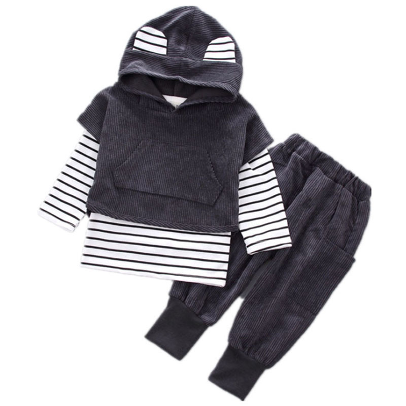 

Child clothing1-4 boy girl clothes 2020 spring autumn corduroy hooded jacket + T-shirt + pants 3 piece set Quality kids clothing, Photo color