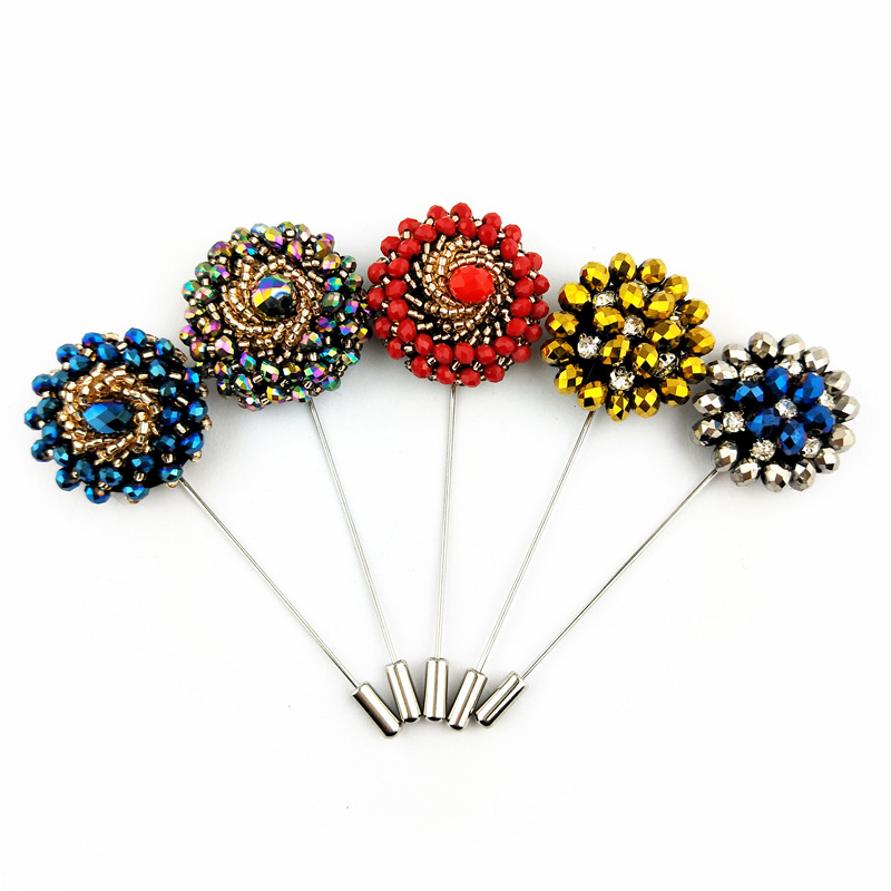 

Hand Sewing Beads Brooch Pins Men Classic Wedding Boutonniere 10pcs/lot Mens Felt Lapel Flower Lapel Pin