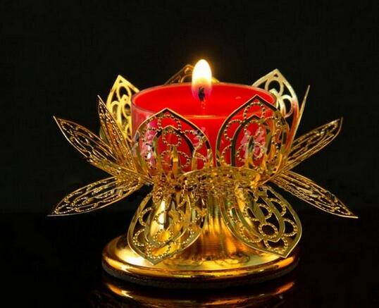 Butter lamp socket for light Buddha oil lamp gilded candlesticks Lotus multifunction hollow filaments butter lamp holder 2PCS-image-479174529