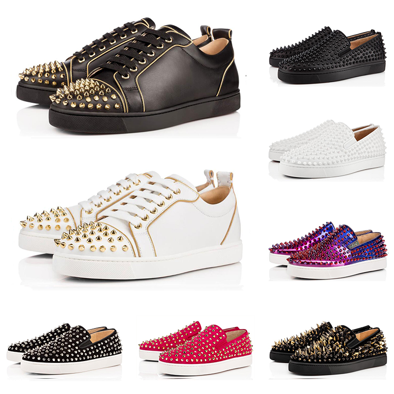 

Designer fashion luxury Red Bottoms Studded Spikes Flats shoes For Men Women black Shining Party Lovers casual Sneakers sale online