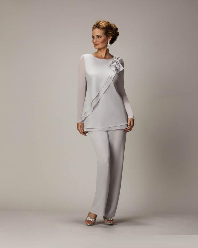 

Newest Mother of the Bride Pant Suits Chiifon Wedding Guest Gowns Long Sleeve Formal Evening Party Dress Custom Made Plus Size