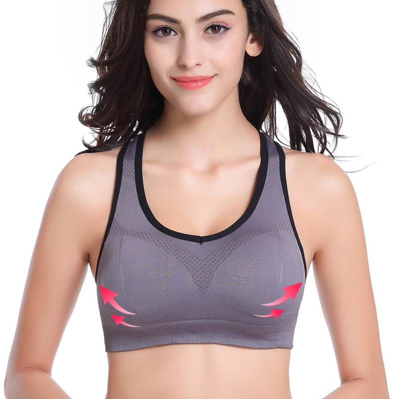 

Spring Summer Women Seamless Sports Bra Push Up Padded Running Bras Tank Top, Gray