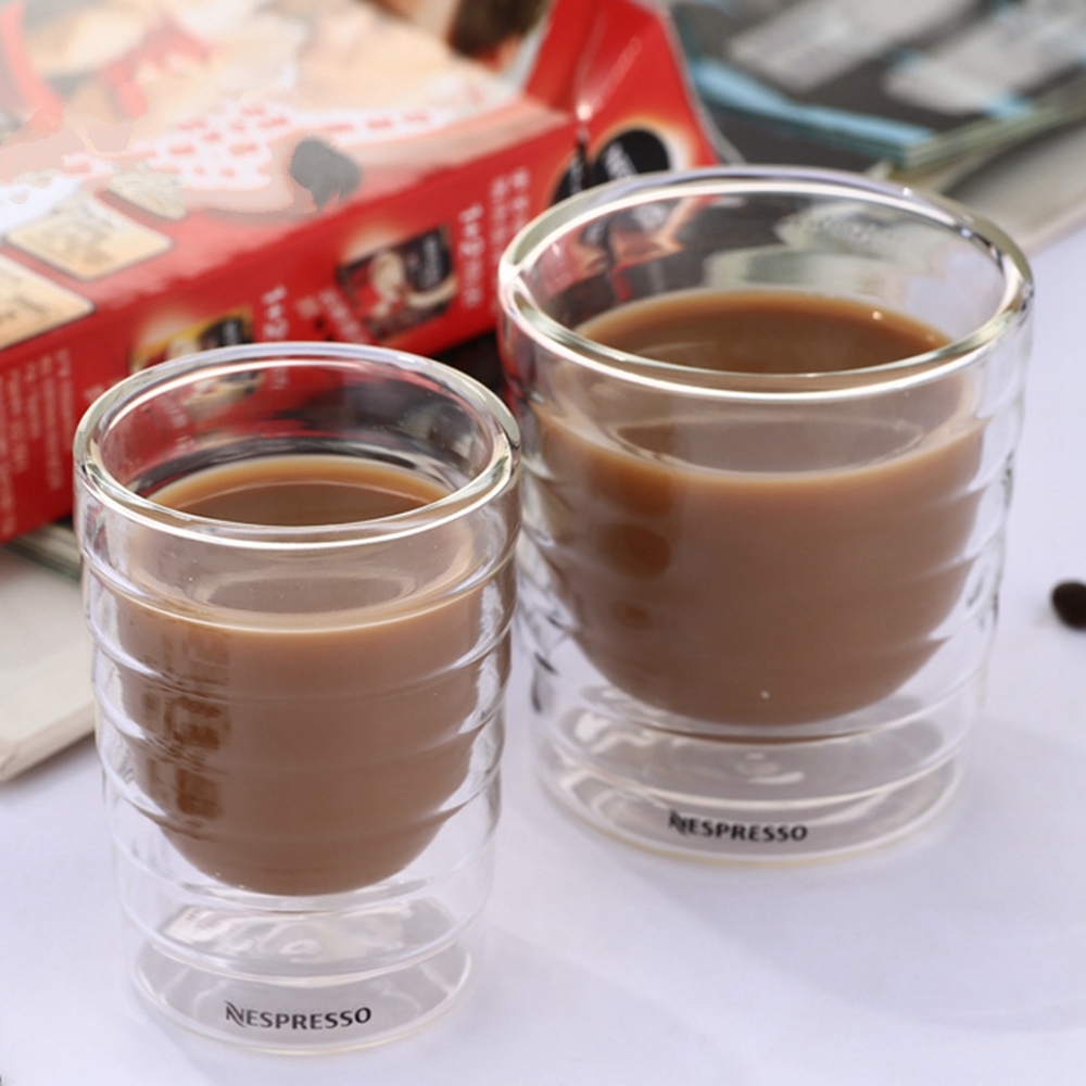 

6pcs/lot Caneca Hand Blown Double Wall Whey Protein Canecas Nespresso Coffee Mug Espresso Coffee Cup Thermal Glass 85ml Y200104, Clear