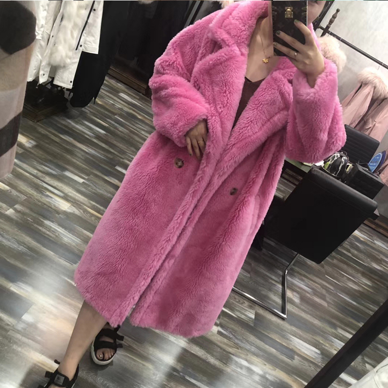 

2020 women clothing winter outerwear real coats 1018 New fur coat particles sheep shearing 100% real wool jacket, China red