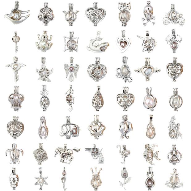 

Silver Pearl Cage Pendant Add Your Own Beads Mix 60 Styles Hollow Aromatherapy Essential Oil Diffuser Locket Pendant For Jewelry Making