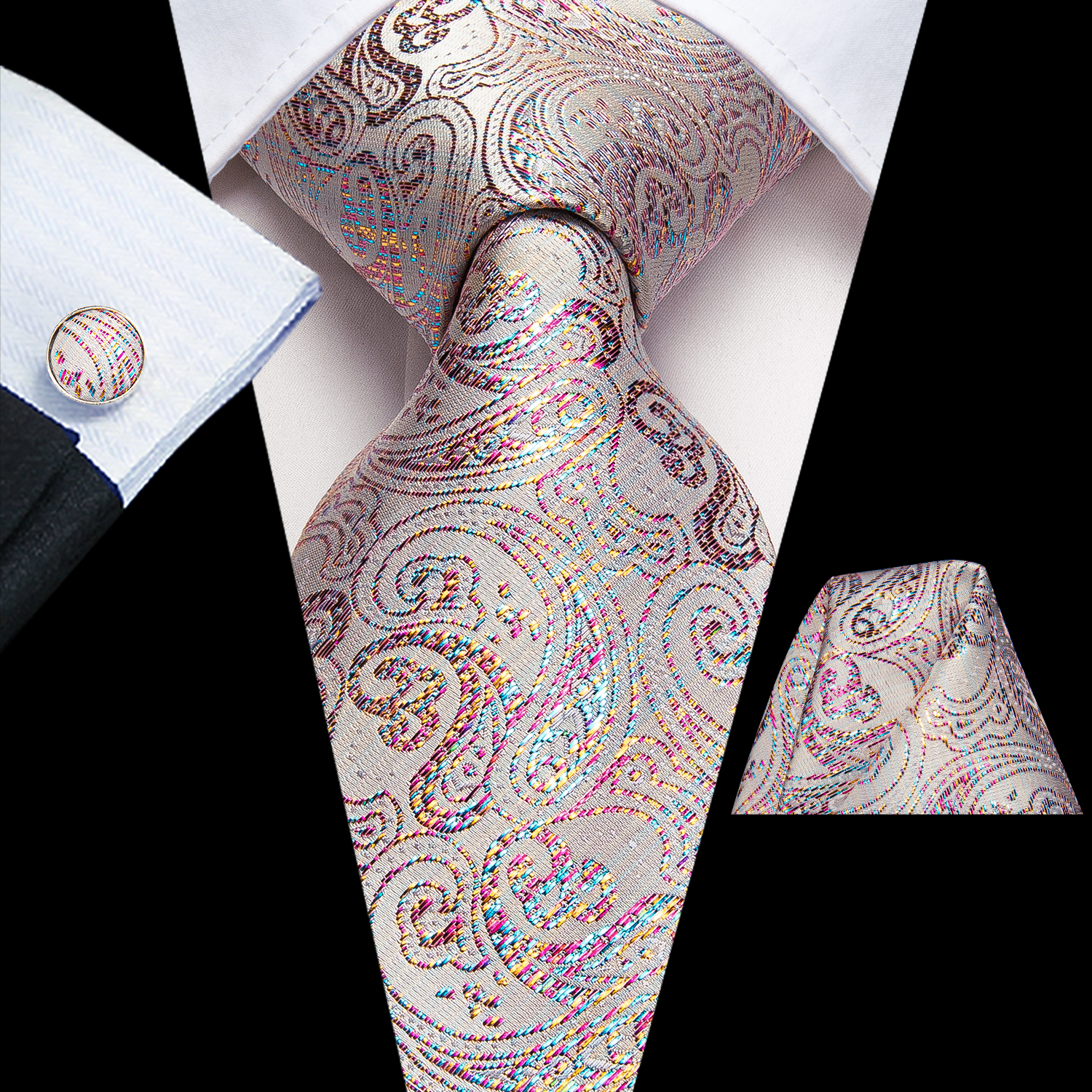

Europe Warehouse Fashion Novel Beige Paisley Men's Silk Tie Set Wholesale Jacquard Necktie Pocket Square Cufflink Wedding Business N-3294, Black;blue