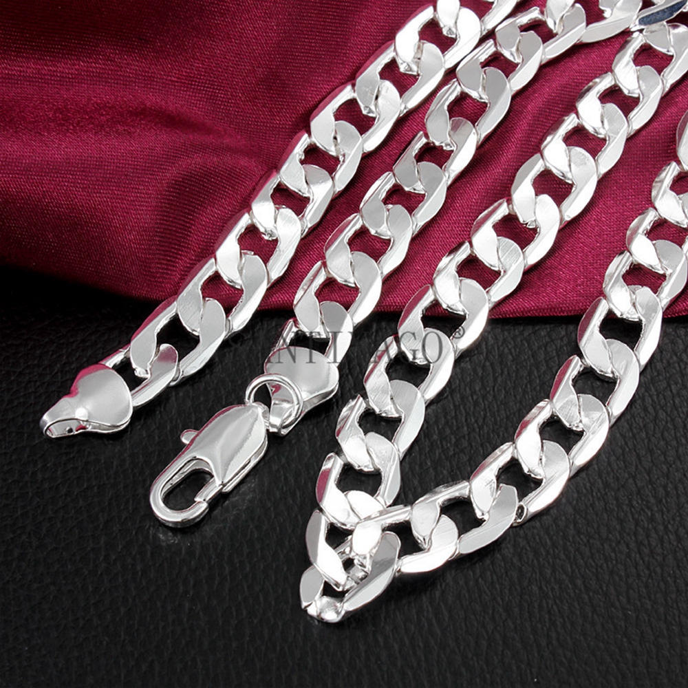 10mm Curb Necklace 18k White Gold Filled Mens Chain Necklace Gift 24 Inches Classic Male Jewelry-image-505331606