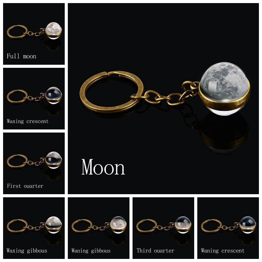 

Moon Phase Image Keychains Galaxy Universe Planet Double Sided Glass Ball Keyring Nebula Space Moon Solar System Christmas Gifts