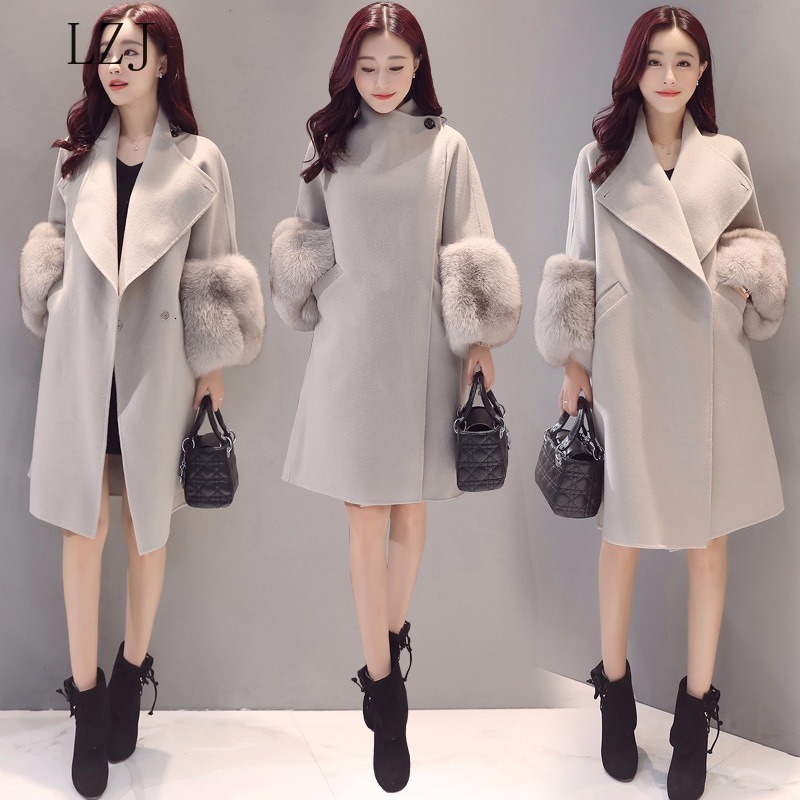 

Fall/Winter Wool Overcoat Coat Hot Wool Mixed Fake Fur Long Sleeve Collar Discount Loosen Overcoat Coat, As pic