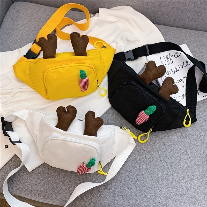 

2020 new ladies waist bag creative cute canvas sports bag leisure travel shoulder messenger women's, Black