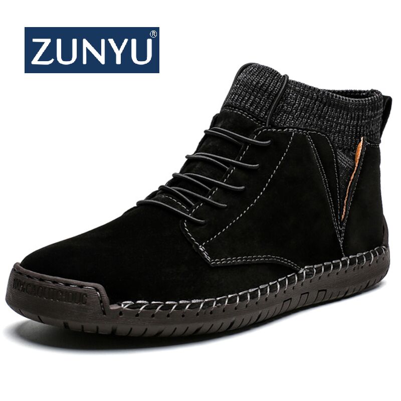 

ZUNYU Winter Warm Men Snow Boots High Quality Cow Suede Man Ankle Boots Fur Men Shoes Plush Autumn Basic Drive Boots Big Size 48, Green