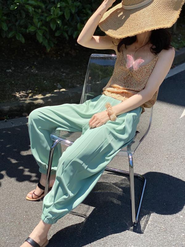 

2020 Summer Chiffon Loose Lantern Long Pants Casual Streetwear Loose High Waist 4 Colors Korean Style Femle Bottom Pants, Black