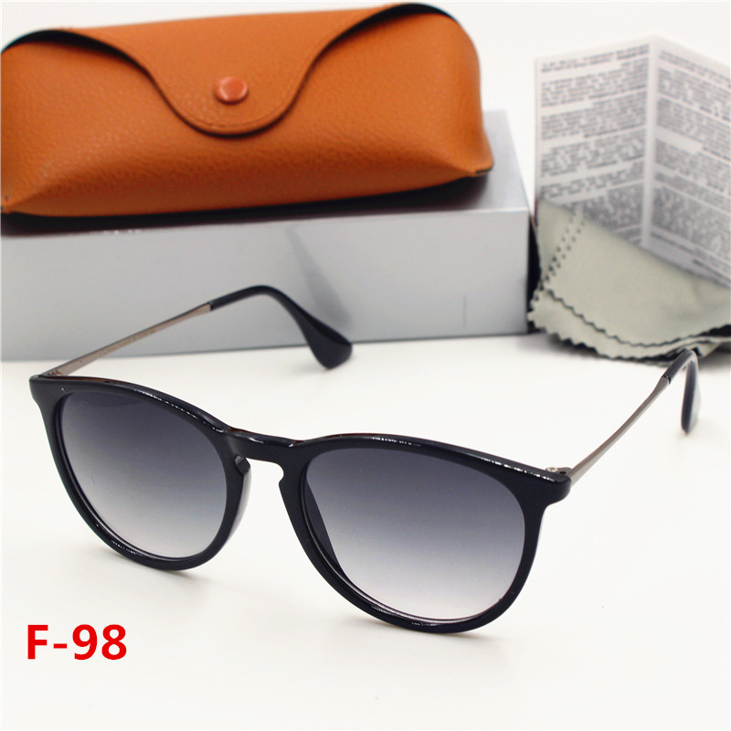 

New high quality fashion round retro sunglasses men and women eye protective sunglasses 54mm Black HD lens brown case, White;black
