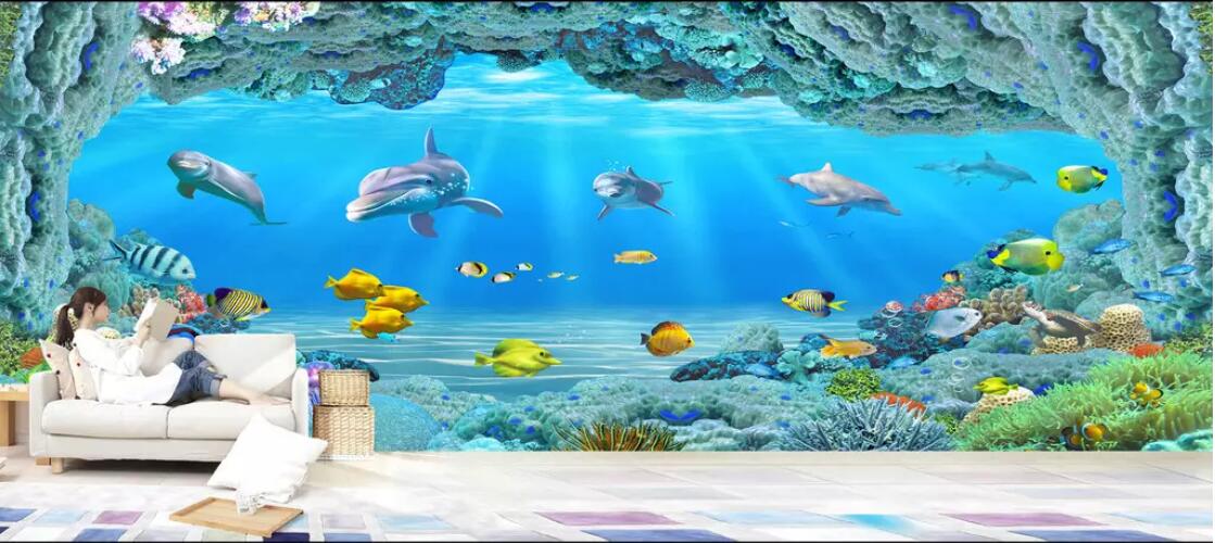 

3d room wallpaper custom photo non-woven mural HD huge underwater world coral hole 3D living room TV background wall wallpaper for walls 3 d, Picture shows