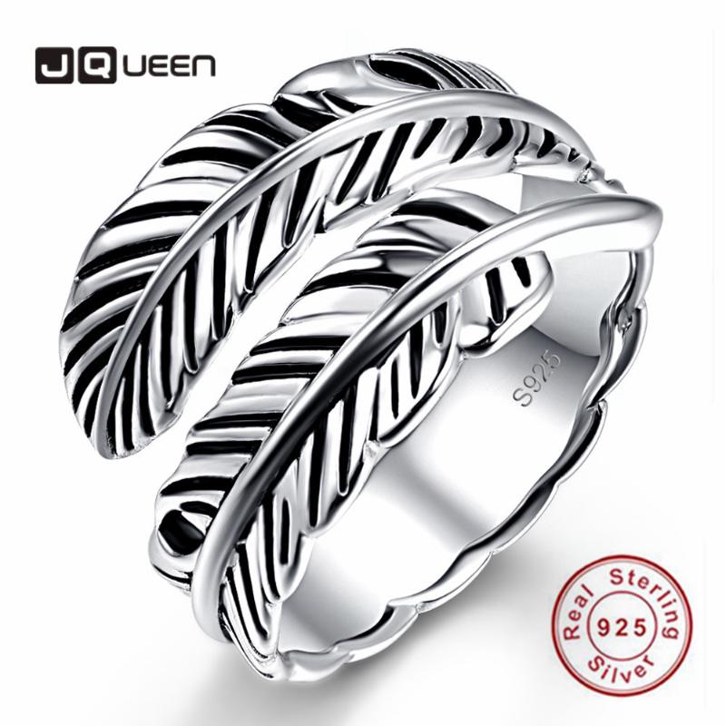 

Cluster Rings JQUEEN Surrounded By Retro Feathers 925 Sterling Silver Opening Ring For Women Wedding And Engagement
