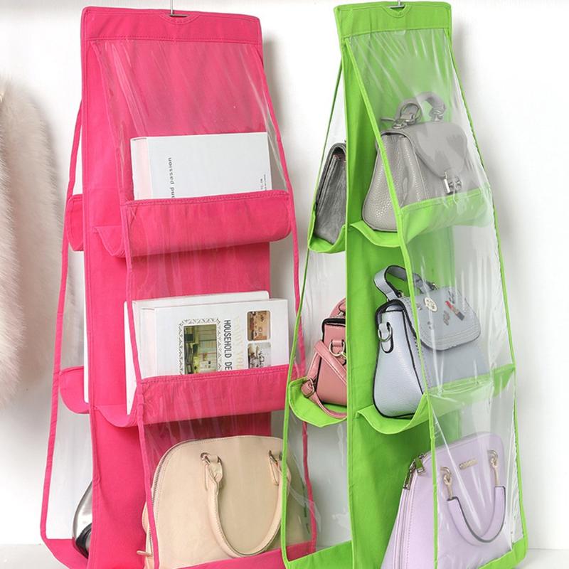 

Double Sided Hanging Storage Bag 6 Pockets Purse Fashion Non Woven Simple Six Layer Bag Tote Hanging Organizer