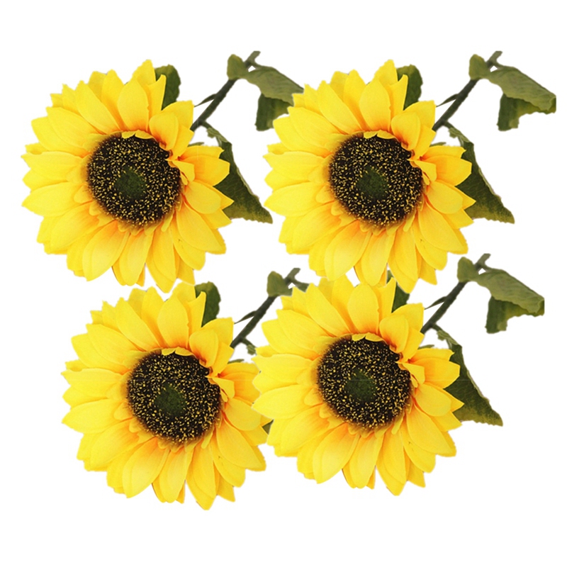 

4 Pcs Artificial Sunflowers Big Head Long Stem Artificial Silk Flowers for Home Hotel Office Wedding Party Garden Craft Art Deco, As shown
