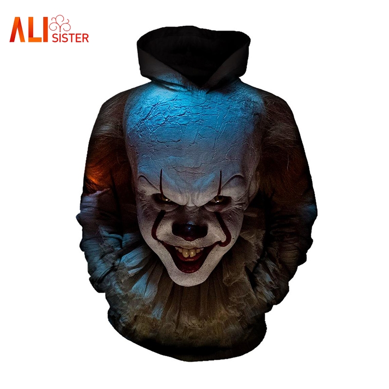 

Men' Hoodies & Sweatshirts Pennywise 3D Clown Sweatshirt Men Women Funny Horror Hoody Tops Pockets Hombre Casual Sportswear Pullovers Track, Nbl30211