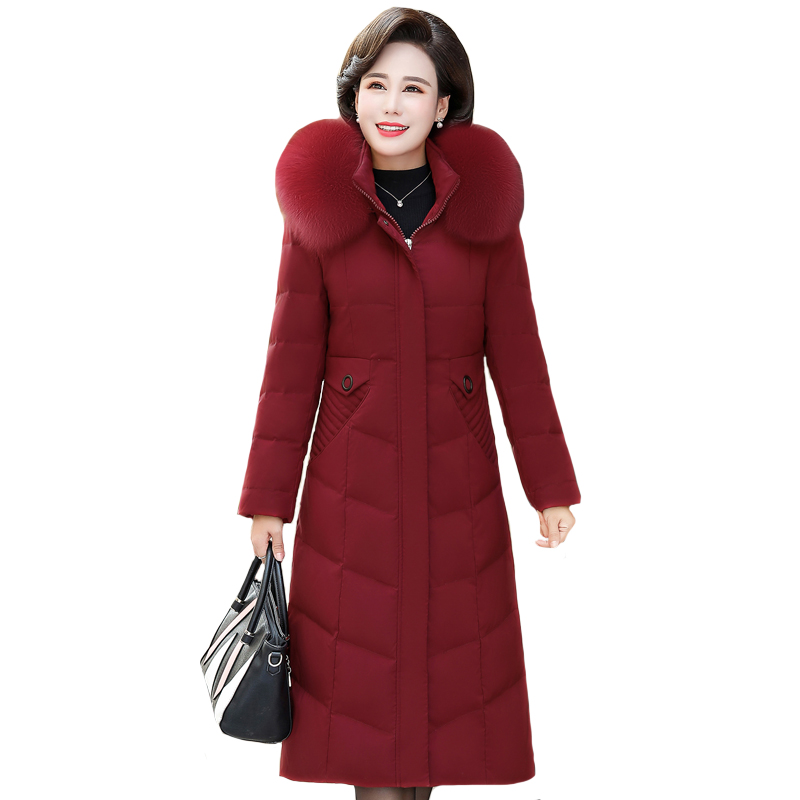 

X-Long Real Fur Collar Winter Women Down Coats Hooded Plus Size 6XL Snow Outwear White Duck Down Jacket Women Winter Parka, Black