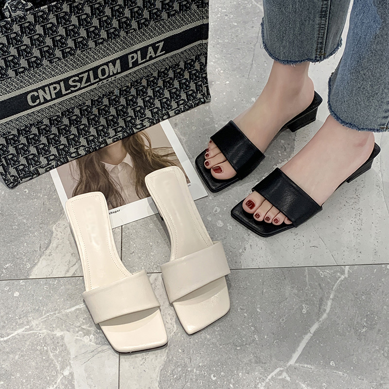 2020 nouvelles femmes pantoufle été en plein air femmes sandale carré talon bas sans lacet tongs élégant robe femme diapositives chaussures