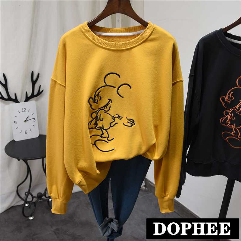 

High Street Women Spring Cartoon Embroidered Bronzing Hoodies Cotton Sweatshirts Cool Pullover Coats Teenagers Loose Coats, Beige