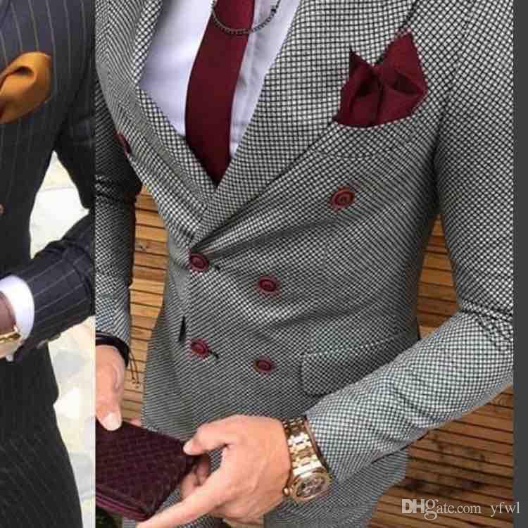 

Double-Breasted tuxedos groom wedding men suits mens wedding suits tuxedo costumes de smoking pour hommes men(Jacket+Pants+Tie) 049, Same as image