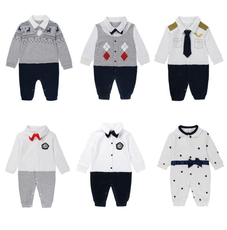 Newborn Baby Boys Cotton Romper Gentleman Outfits Formal Party Jumpsuit Clothes
