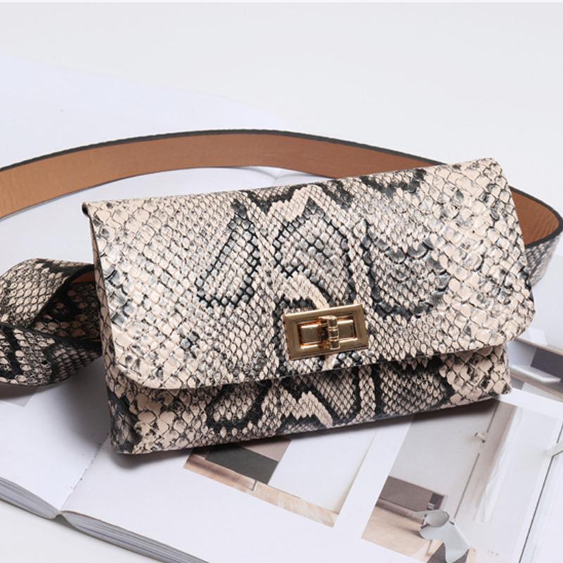 

Womens Fashion snake belt bag women's mini waist bag PU leather leisure travel fanny pack, Beige