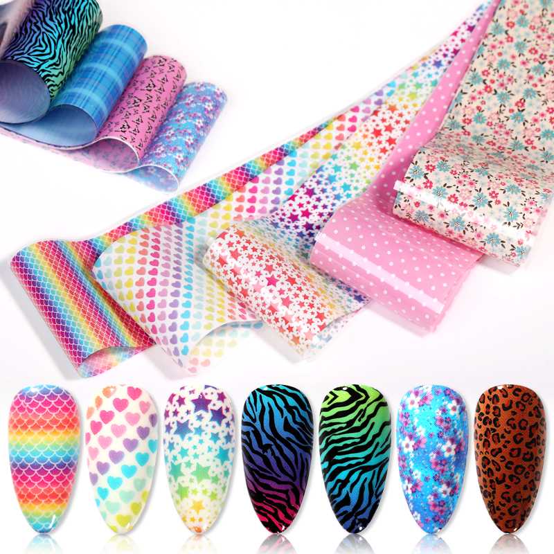 

1 Box Colorful Nail Stickers Leopard Foil Nails Animal Sticker Set Mixed Patterns Transfer Adhesive Paper Nail DIY Decoration, Beige