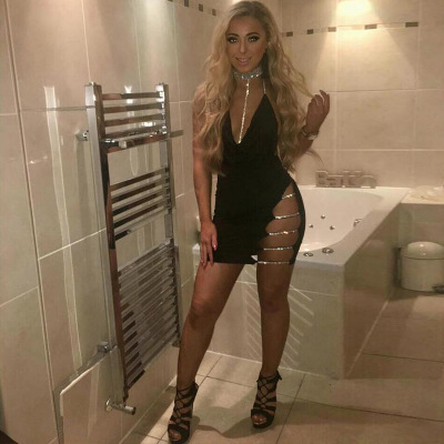 

Womens Halter Dresses Womens Strapless Deep V Halter Skirts Ladys Fashion Nightclub Clothing Summner Fashion Sexy Dress with Rhinestone Hot, Khaki