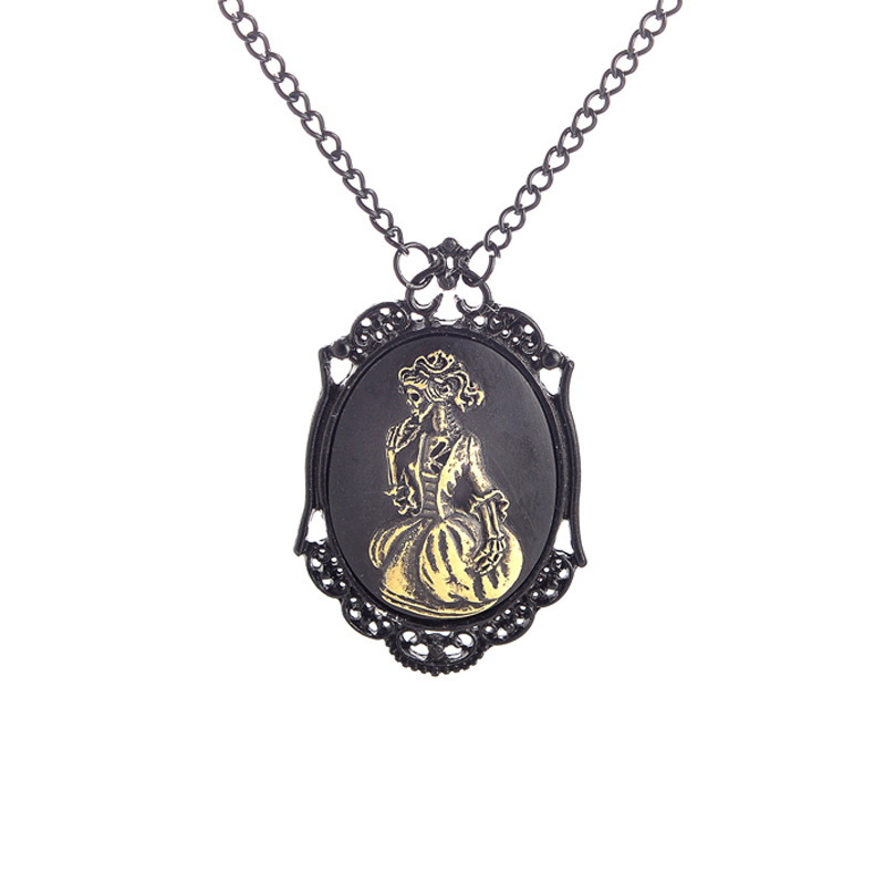 

Victorian Steampunk Sugar Skull Necklace Zombie Day of the Dead Lady Skeleton