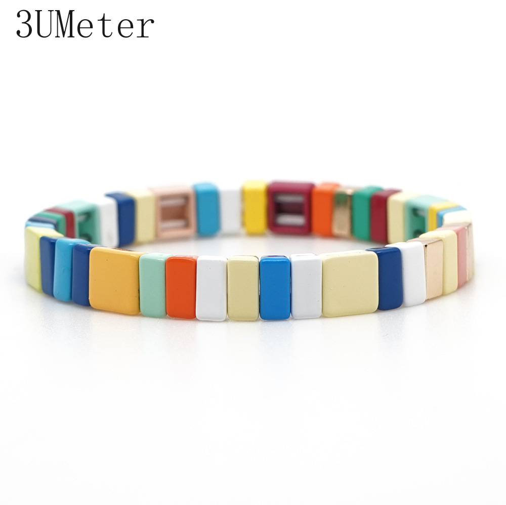 

3UMeter 2019 New Alloy Paint Bracelet For Men Women Multicolor Elastic Bracelet Stacking Handmade Couple Gift