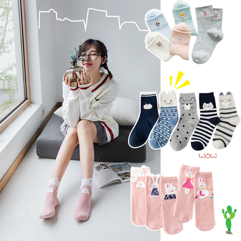 

5 pairs / lot Summer Korea socks women Cartoon Cat mouse Socks Cute Animal Funny Ankle Cotton invisible SA-8