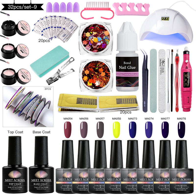 

MEET ACROSS Nail Set Gel Polish Nail Art Manicure Tools Kit UV LED Lamp Dryer Soak Off Manicure Drill Machine Kit Art Tools