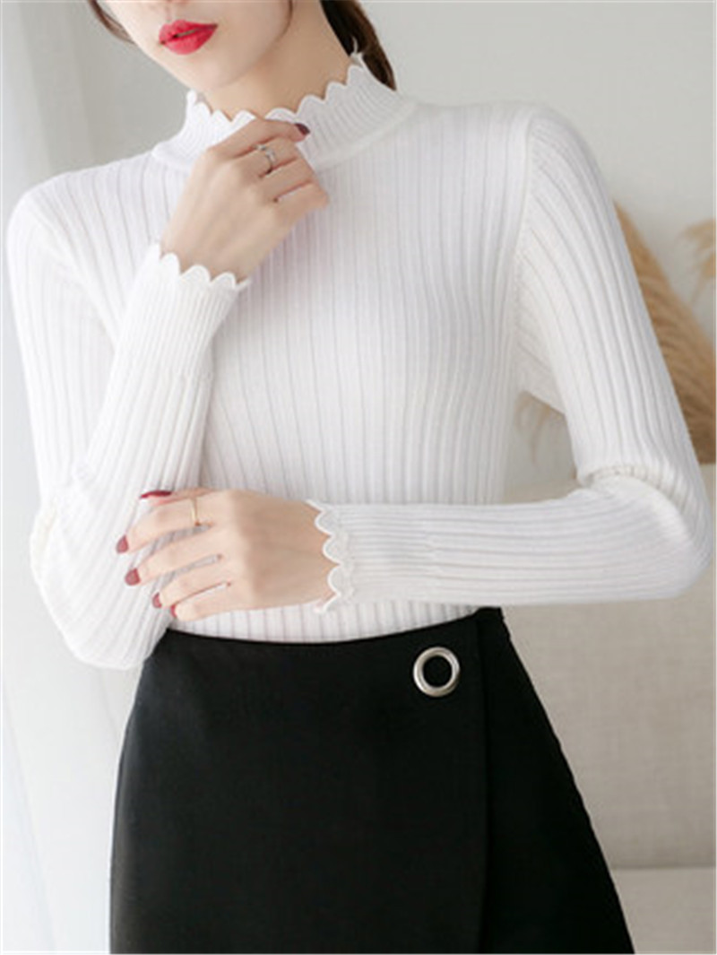 

Women Half Turtleneck Sweater Pullover Long Sleeve Solid Knitting Sweater Female Clothes Pure Tihjt Bottoming harajuku Clothing, Blue
