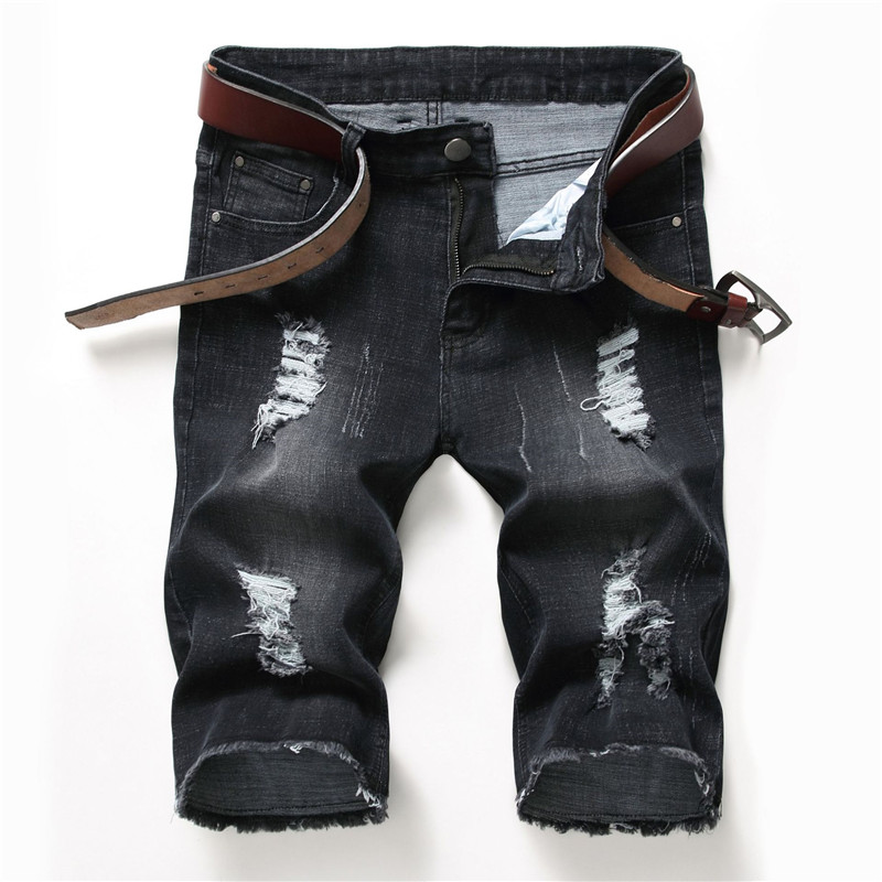 

Mens Denim Shorts Thin Section Elastic Slim Fit Ripped Jeans Shorts Summer Fashion Casual Male Short Pants, K1208