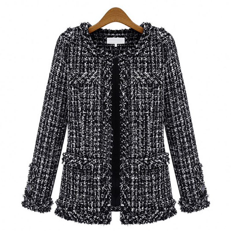 

European Ladies Coats Winter 2019 Retro Women Elegant Plus Size Woolen Wool Coat Woman Jacket Plaid Coat Female Overcoat ZB008, Black