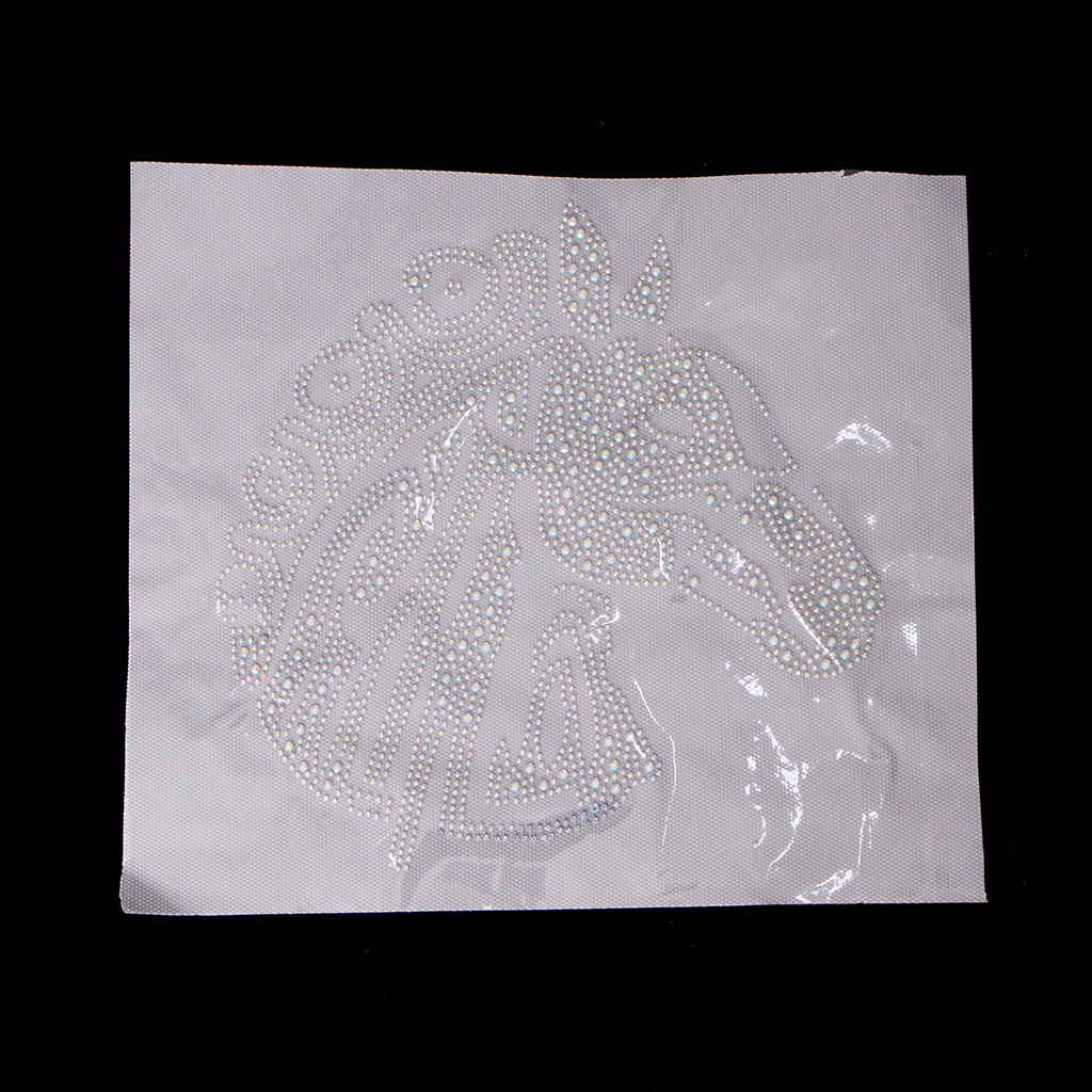 

rhinestone iron on heat transfer fix t-shirt motif horse head applique, Black