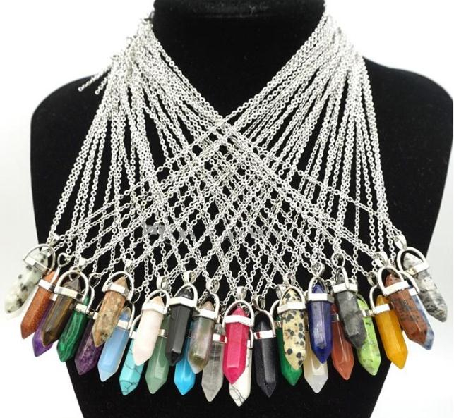 

2021 50 pieces Natural Stone Pendant Necklace Stainless Steel chain Bullet Hexagonal prism Black Lava Diffuser Necklace Jewelry