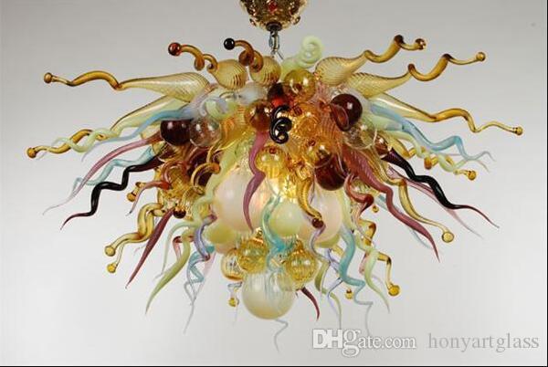 Free Shipping AC Led Bulbs 110v/240v Cheap New Colorful Art Flower Amber Glass Chandelier Lighting-image-524890907