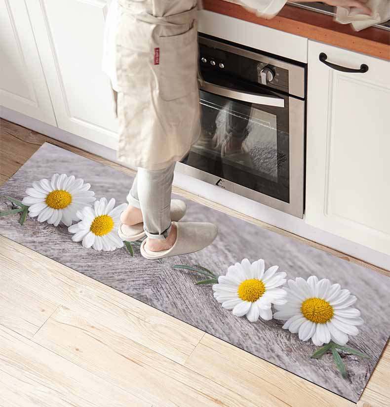 

Else Gray Floor on Daisy Flowers 3d Print Non Slip Microfiber front of kitchen counter Modern Decorative Washable Area Rug Mat, As pic