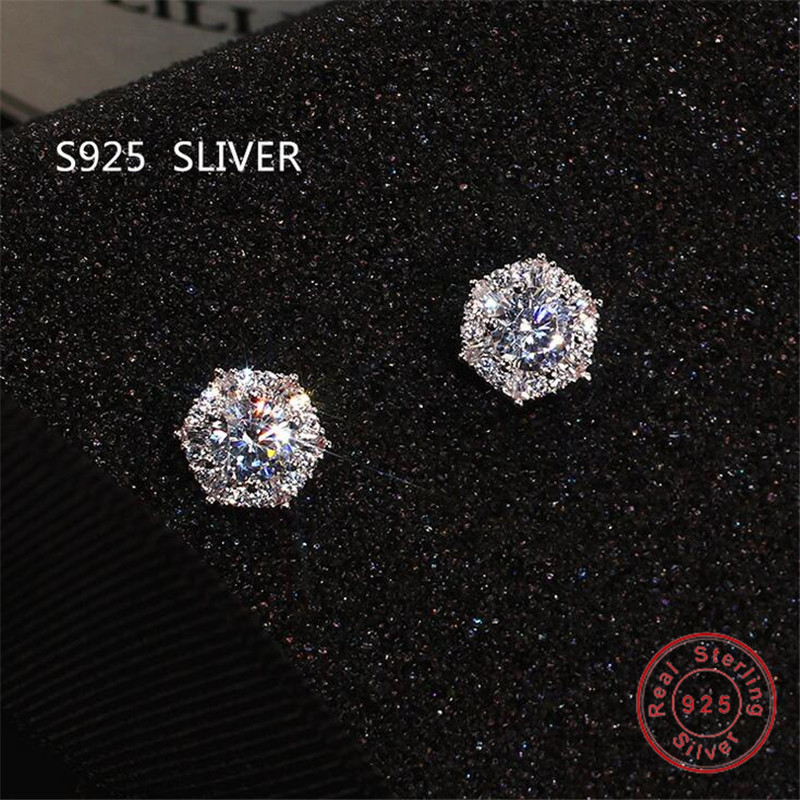 

Simple Fashion Jewelry Stunning Real 925 Sterling Silver Round Cut White Topaz CZ Diamond Gemstones Party Women Wedding Bridal Stud Earring