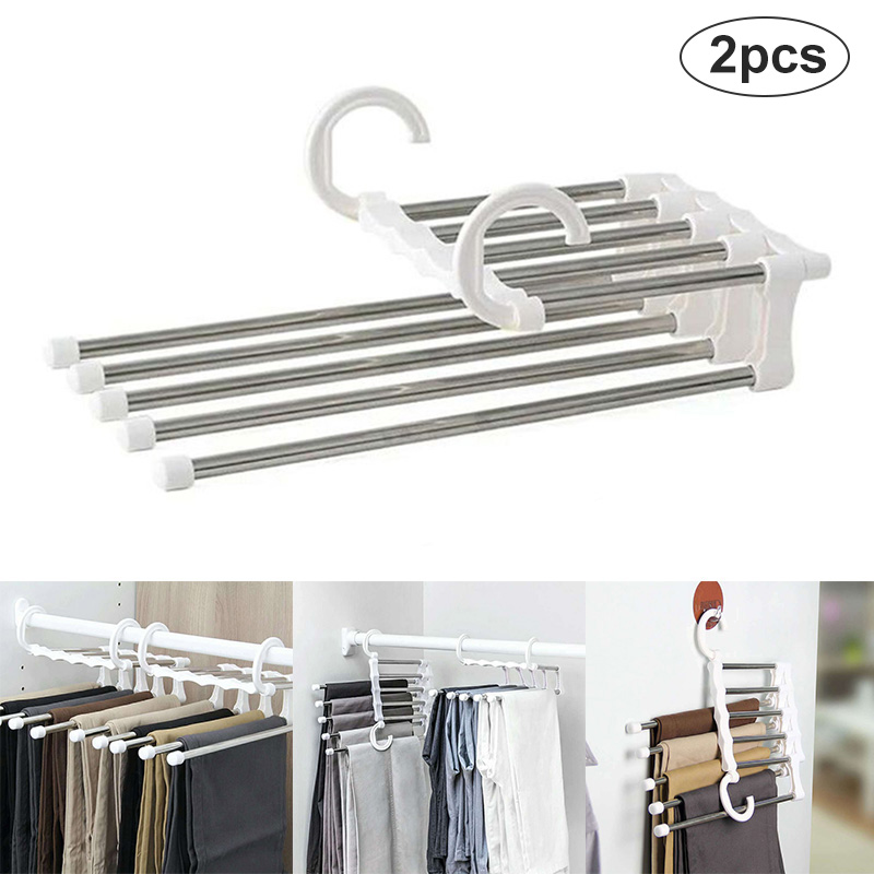 

2 Pcs Pants Rack Shelves 5 in 1 Multifunctional Storage Trousers Hangers Space Saving QJS Shop