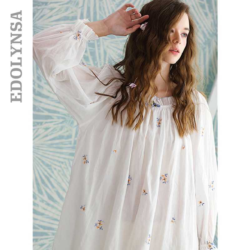 

Embroidery Sleepwear Vintage White Cotton Nightgown Plus Size Women Home Wear Night Dress For Wedding Nightwear Lingerie T764