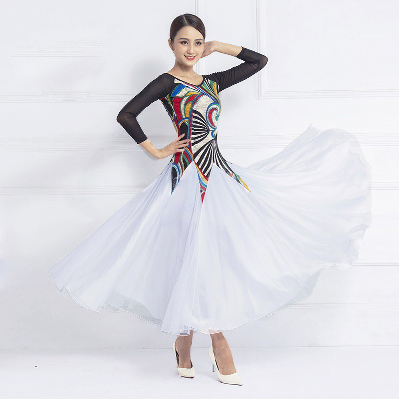 

Black white Ballroom Competition Dress long Modern Dresses Standard Women Waltz Dresses Ballroom Dancing Dress