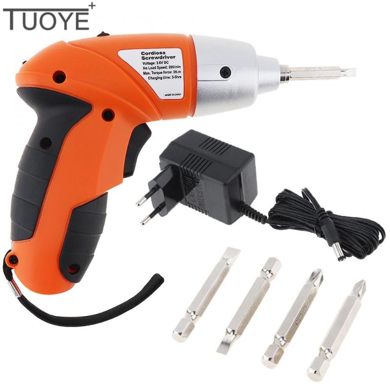 

Electric Screwdriver 3.6-4.8V Rechargeable Battery Kit with US / EU Power Adapter and 4 Bits Accessories for Home Installation