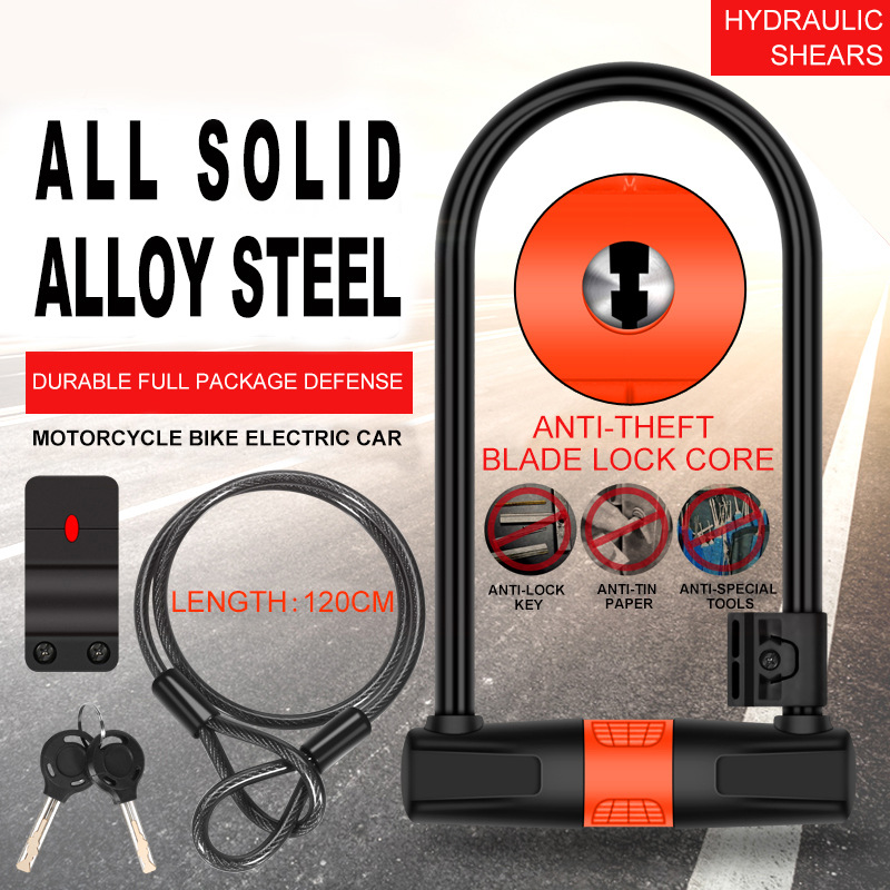 

U-Lock Bike Lock Anti-Theft Padlock Bicycle With Steel Cable Lock Bold Shear Safety Bicycle Mountain Bike Alarm Accessories