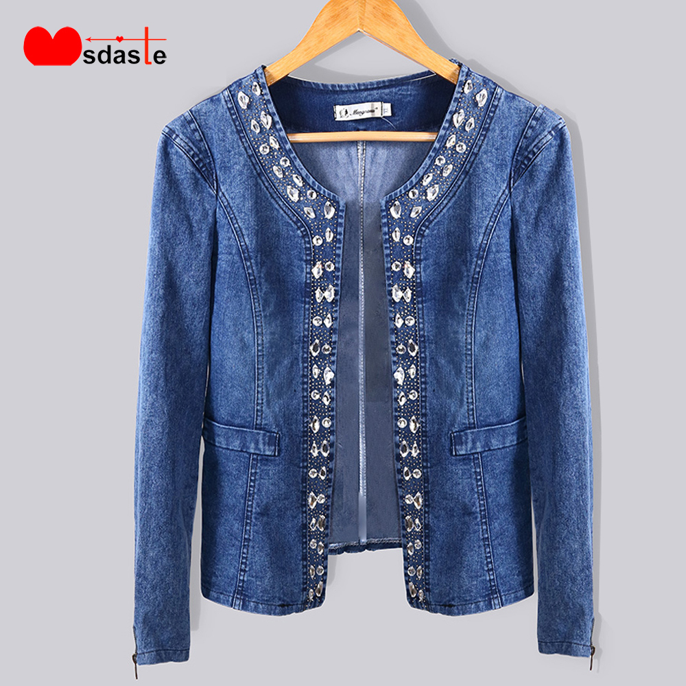 

Denim Women Jacket Fashion Coat With Diamonds Decoration Casaco Feminino Ladies Tops Slim Jeans Plus Size  Womens Coat Y200101, Blue