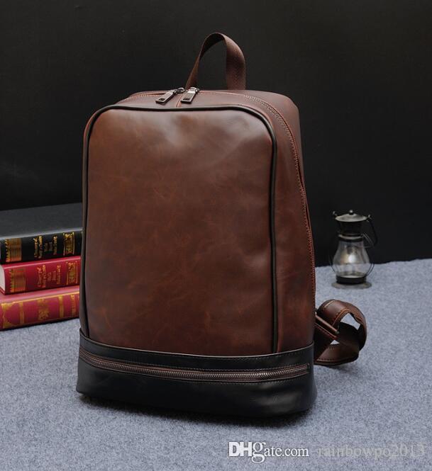 

Original design mens brand bag contracted crazy horse leather men spell color restoring ancient ways backpack British wind men travel bags